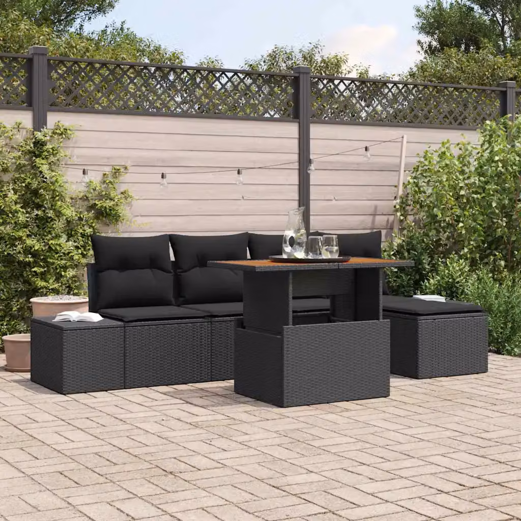 Set da pranzo da giardino moderno vidaXL in legno di acacia con 6 sedute, Nero e Marrone – 1