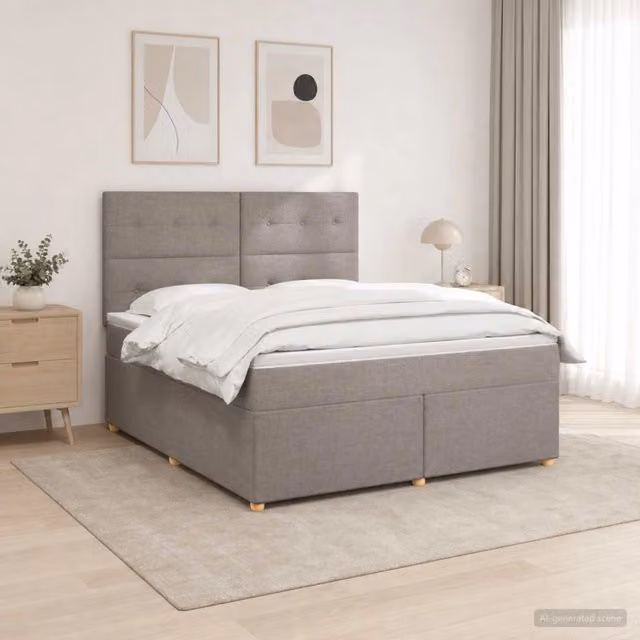 Letto box spring con materasso vidaXL in tessuto beige e grigio con base a sollevamento, porta USB e illuminazione sottostante, L/P: 140 x 200 cm