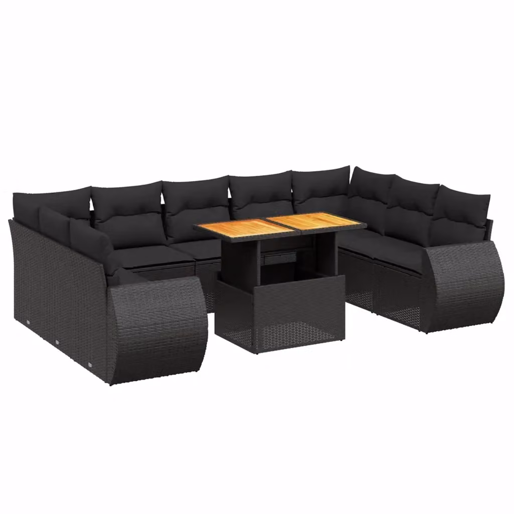 vidaXL Set Divani da Giardino 10 Pezzi in Polyrattan Nero con Cuscini Imbottiti e Tavolino da Esterno – 2