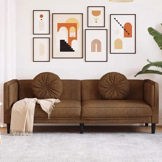 Divano a 3 posti moderno vidaXL in similpelle marrone con cuscini inclusi L: 194 cm, P: 77 cm, H: 70 cm – 1