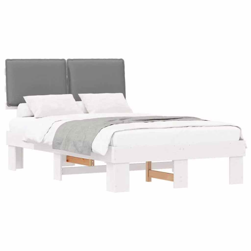 Letto con Testiera Rivestita in Tessuto e Struttura in Legno di Pino vidaXL, Grigio, L/P/H: 120 x 200 cm – 2
