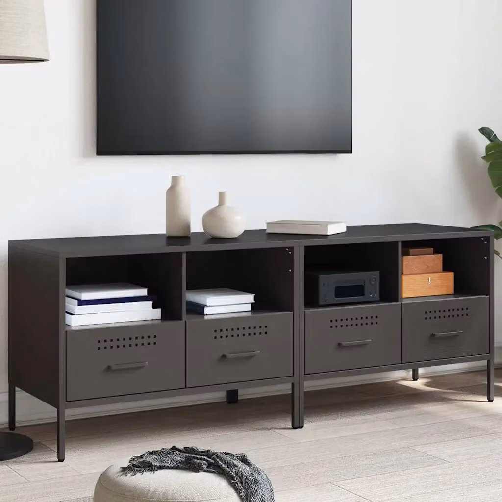 Set di 2 Mobili TV in Acciaio Nero con Design Industrial, L: 68 cm, P: 39 cm, H: 50,5 cm – 2