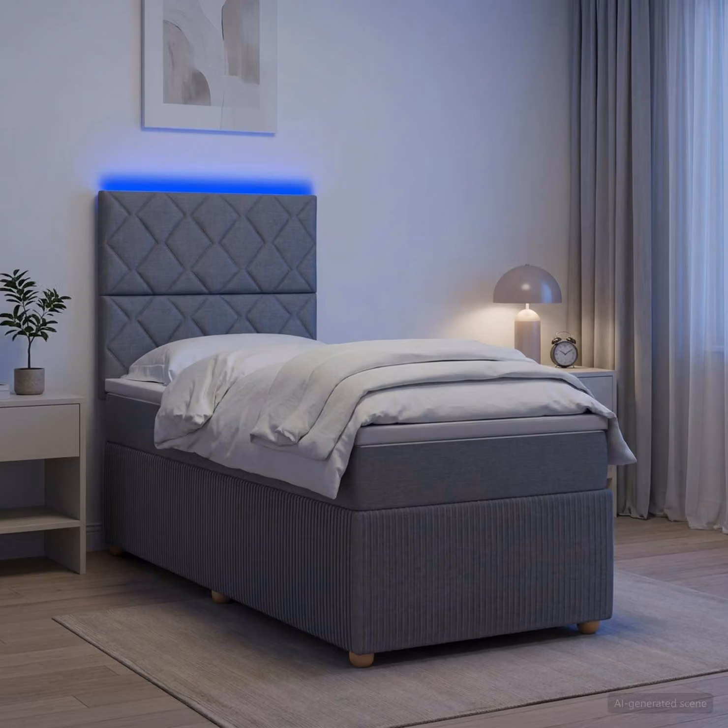 Letto Box Spring vidaXL con Materasso Ibrido e Illuminazione LED sotto il letto, Grigio e Bianco, L 200 x P 100 cm