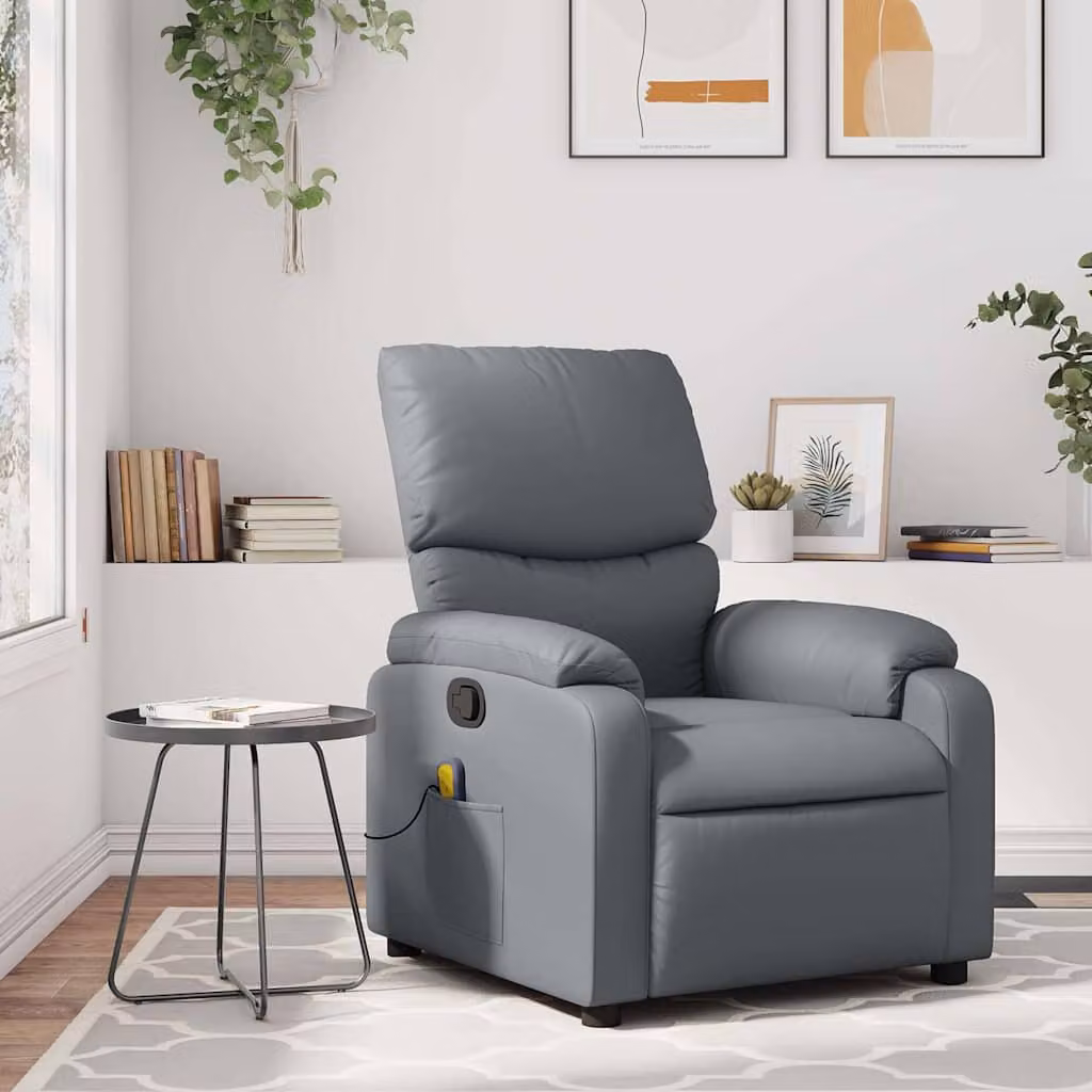 vidaXL Poltrona reclinabile relax in similpelle grigia con braccioli e struttura in legno e metallo