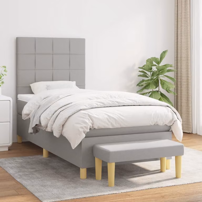 vidaXL Giroletto a Molle con Materasso Ibrido in Tessuto Grigio Chiaro e Bianco L/P/H: 190 x 90 x 40 cm