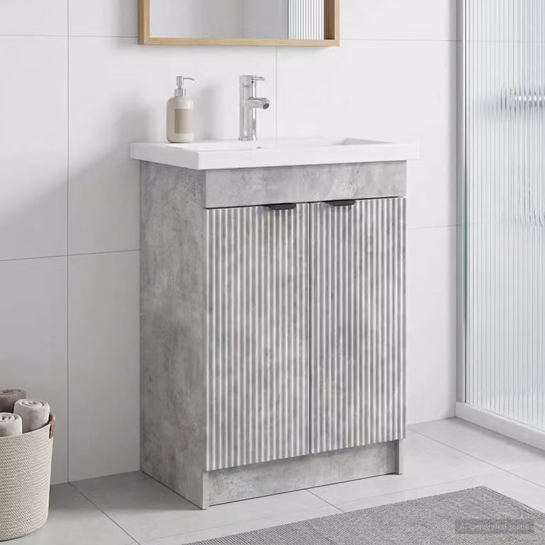 Mobiletto da bagno moderno vidaXL sotto il lavello con ante a battente e ripiani interni, Grigio e Nero, L: 81,0 cm, P: 37,5 cm, H: 56,0 cm