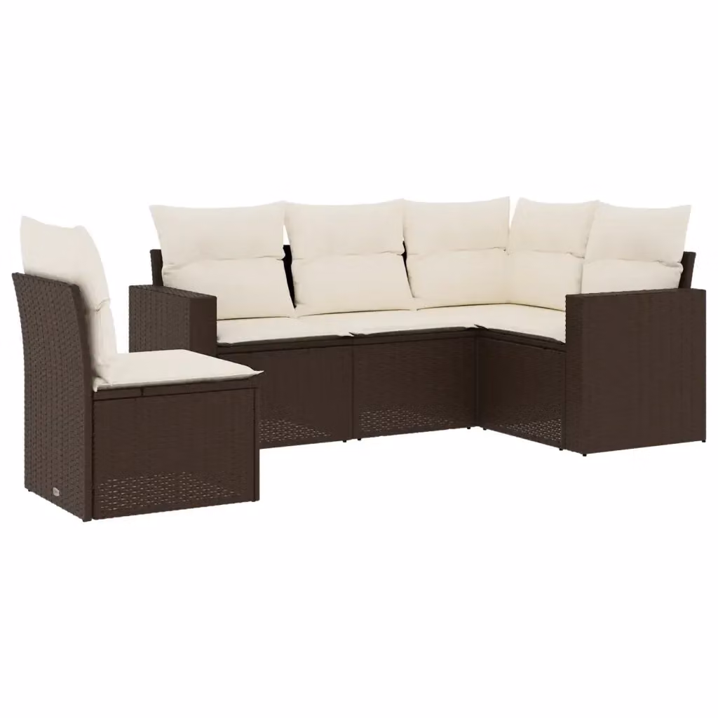 vidaXL Set Divano da Giardino a L 5 pz in Polyrattan Marrone con Cuscini Imbottiti e Rivestimenti Rimovibili – 2