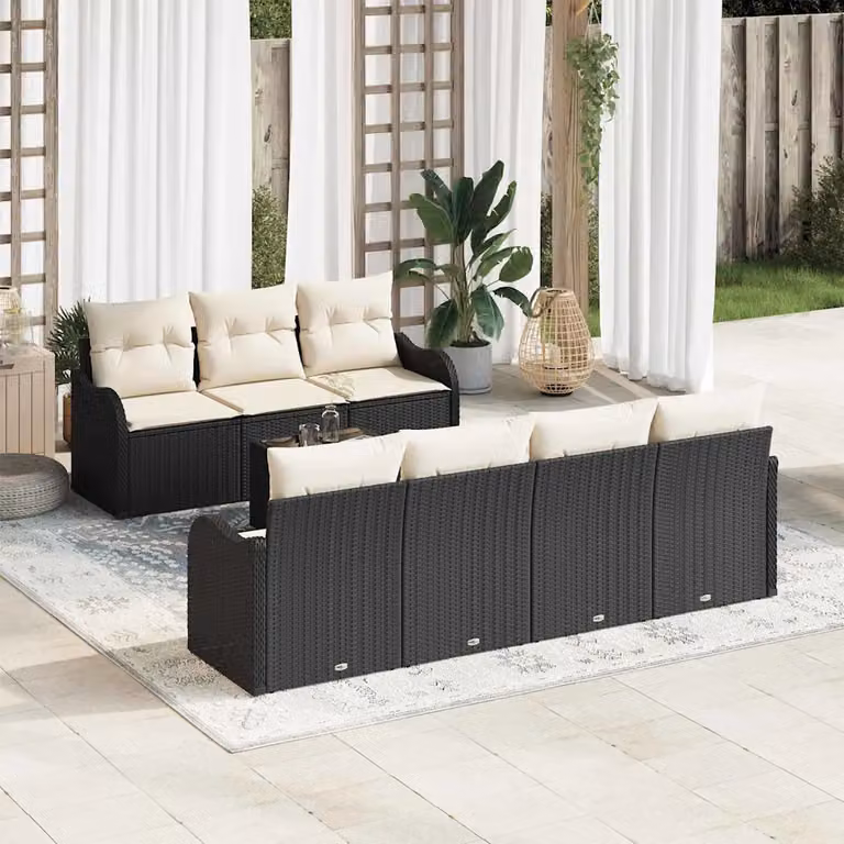 Set Divano da Giardino vidaXL 8 Pezzi con Cuscini Nero e Beige in Acciaio Verniciato a Polvere