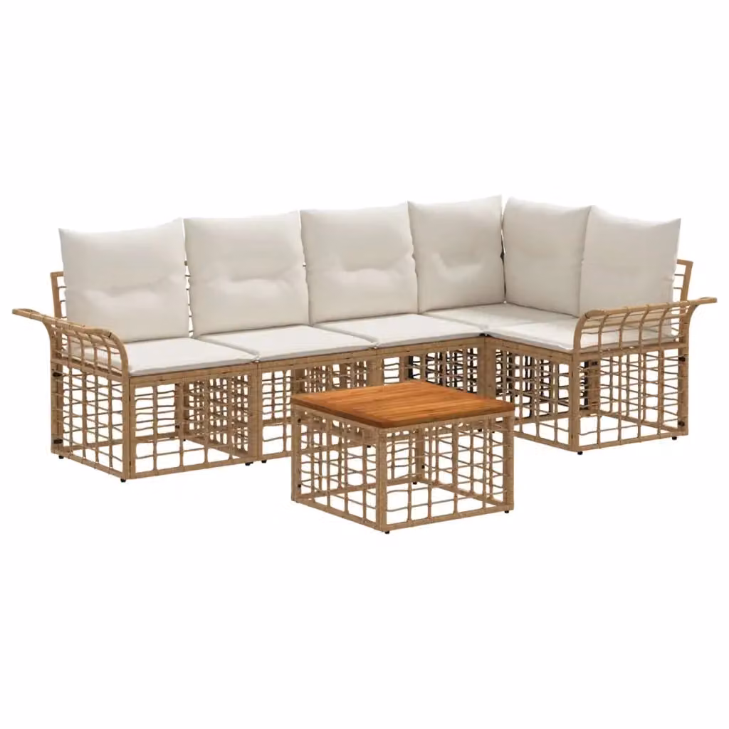 Set di divani da esterno vidaXL a forma di L con tavolo da caffè, composto da 6 pezzi in stile rustico, colori beige, bianco e marrone, con struttura in metallo e cuscini inclusi – 2