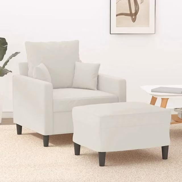 Poltrona letto moderna vidaXL con pouf in velluto beige per soggiorno