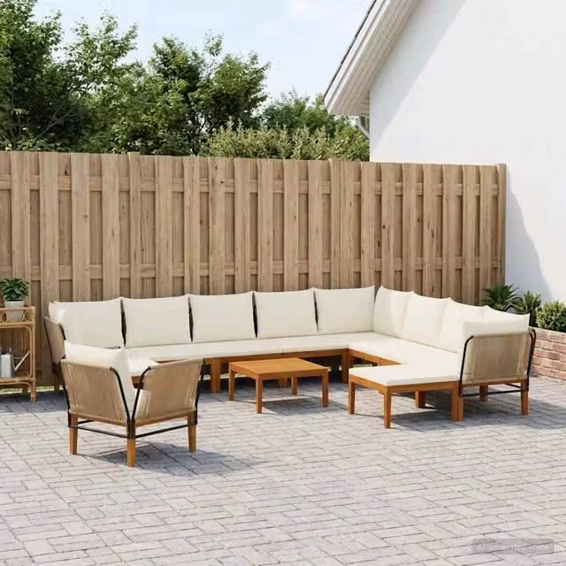 Set di 12 sedie da giardino vidaXL in legno di acacia e corda beige e bianca