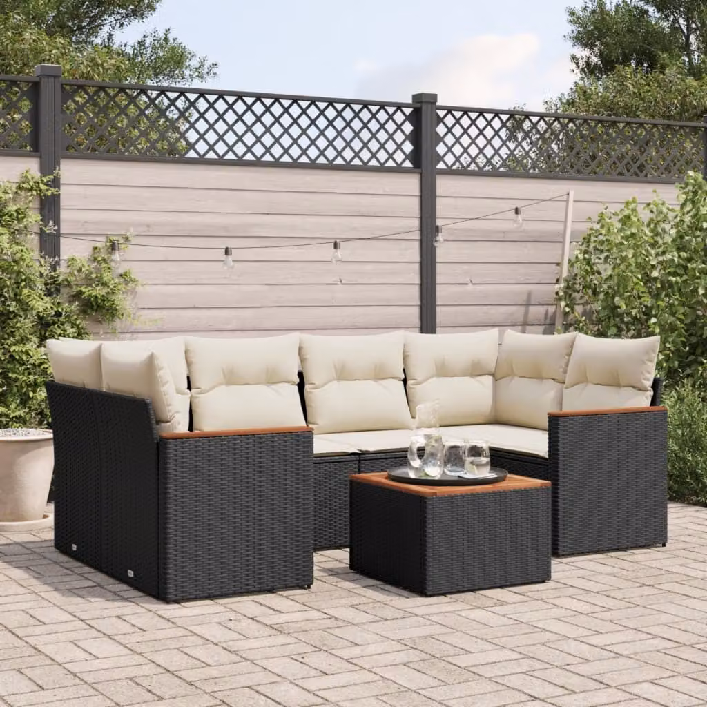 Maison Exclusive - Set Divani da Giardino con Cuscini 7pz Nero Polyrattan