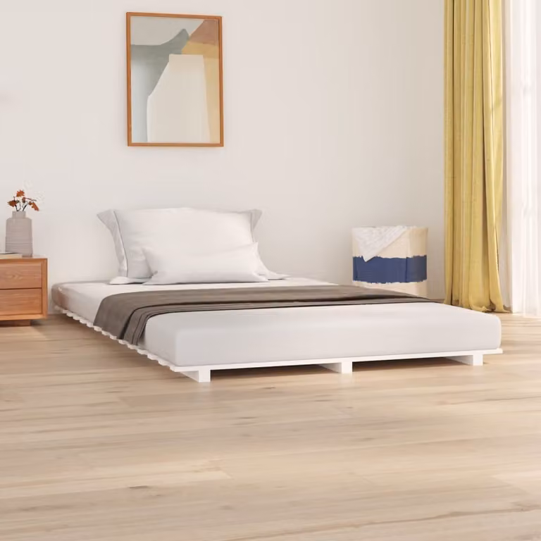 The Living Store Letto in legno massiccio bianco 150x200 cm pino