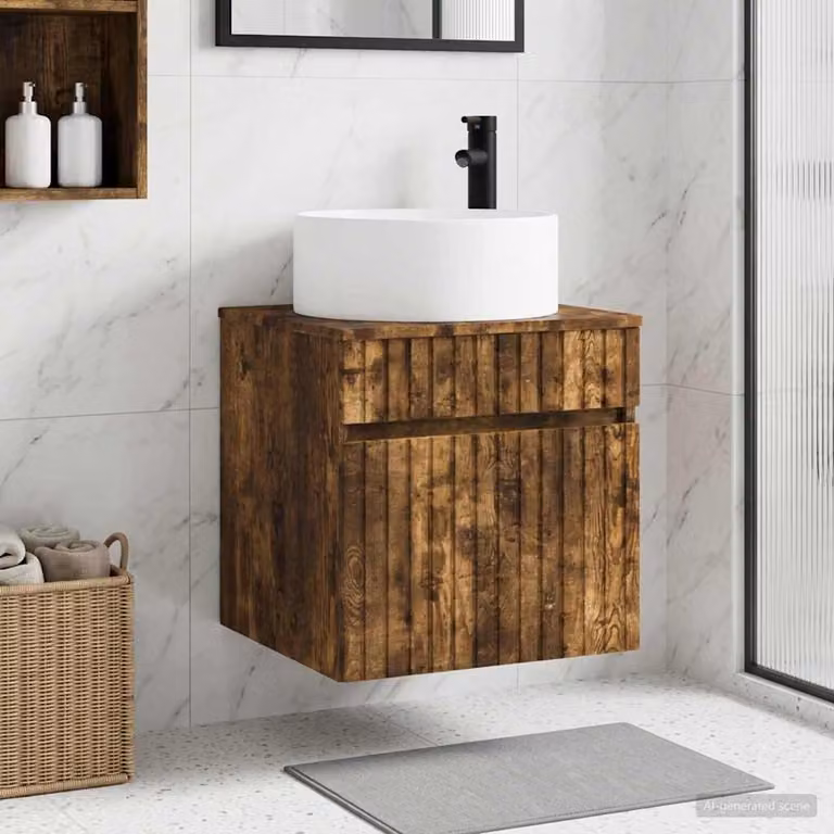 Mobile lavabo da parete vidaXL in rovere fumo moderno con cassetti e ante, L: 49 cm, P: 44,5 cm, H: 65,5 cm