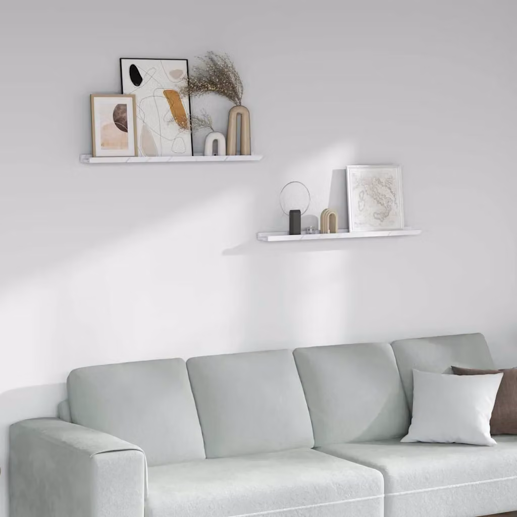 Set di 2 scaffali da parete vidaXL in stile moderno, colore bianco marmo, L: 80 cm, P: 9 cm, H: 3 cm