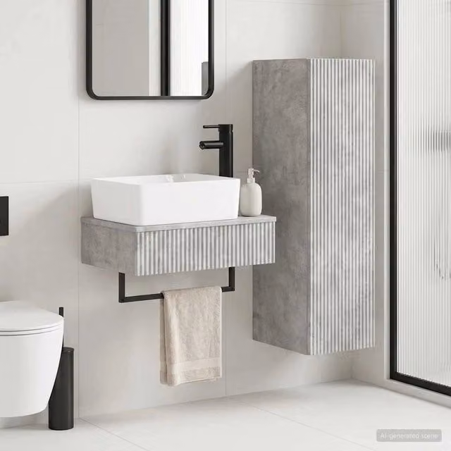 Set di mobili da bagno moderno vidaXL composto da mobile lavabo e pensile a parete in legno grigio opaco