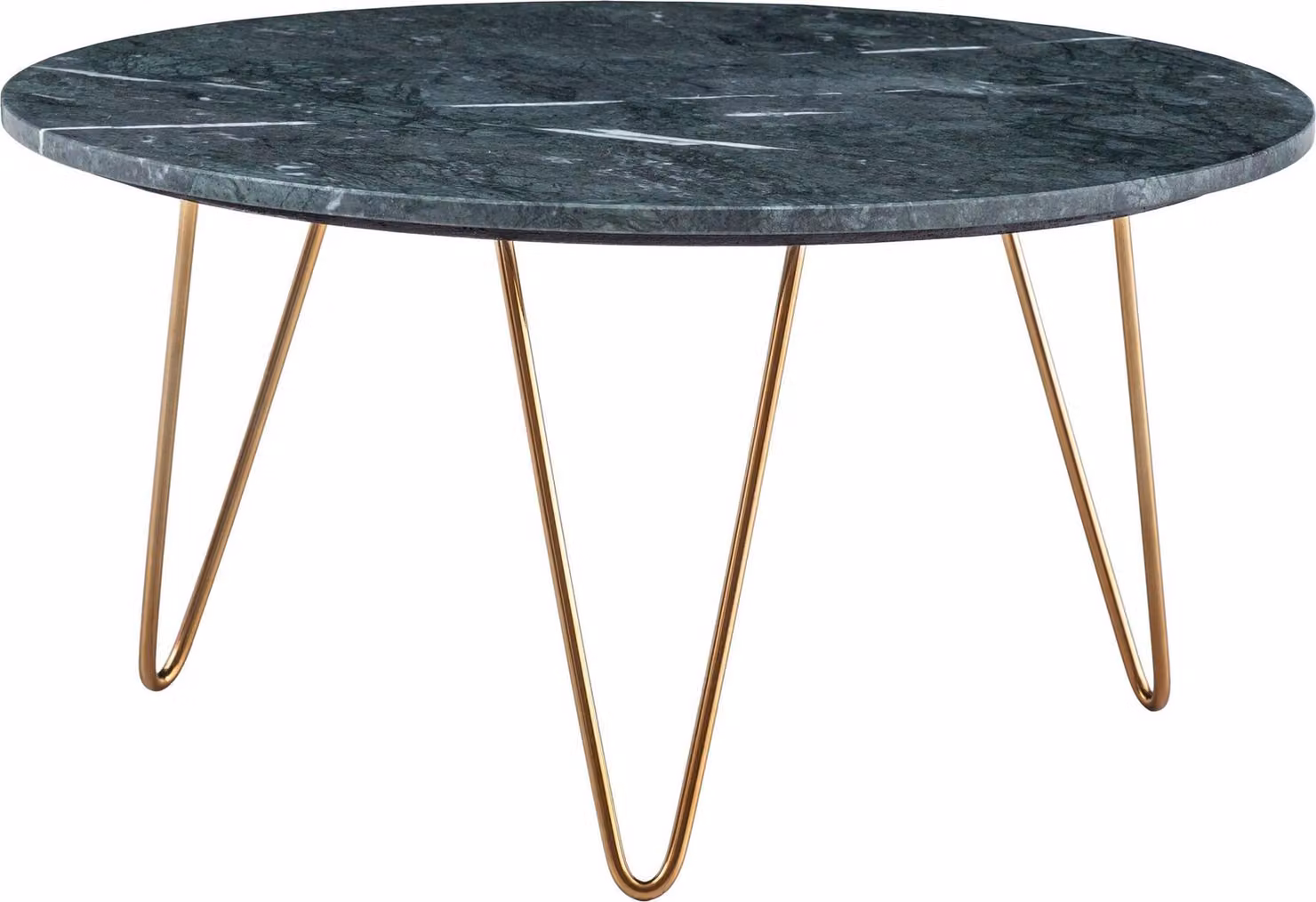 WOHNLING Tavolino da caffè in vero marmo verde 70x70x35 cm Tavolo da divano in metallo oro treppiede Tavolo da soggiorno Tavolo rotondo moderno in marmo Tavolo da salotto Tavolo da caffè grande