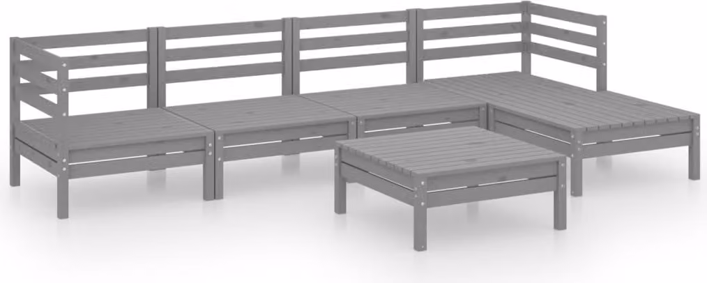 Set Divani da Giardino 6 pz in Legno Massello di Pino Grigio