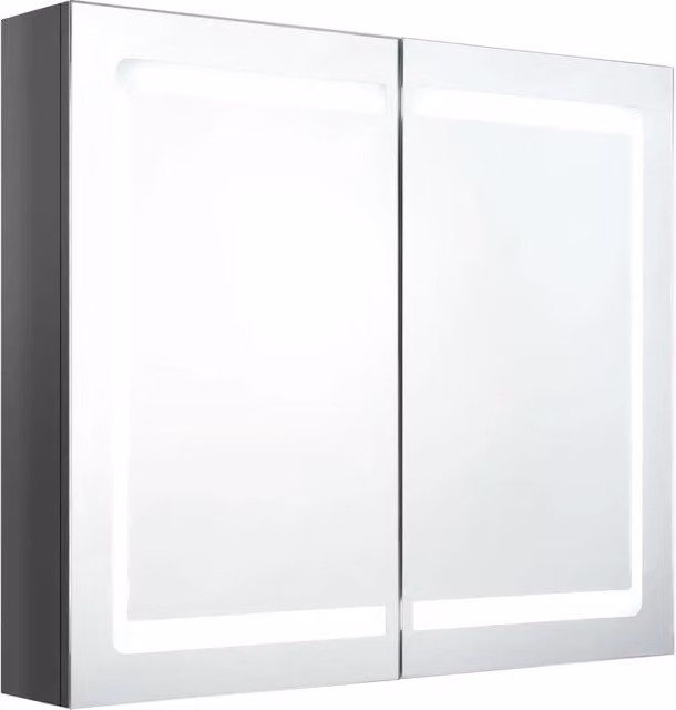 Armadietto a specchio con LED funzionale spazio di archiviazione 80 x 12 x 68 cm in MDF grigio lucido 02_0046748
