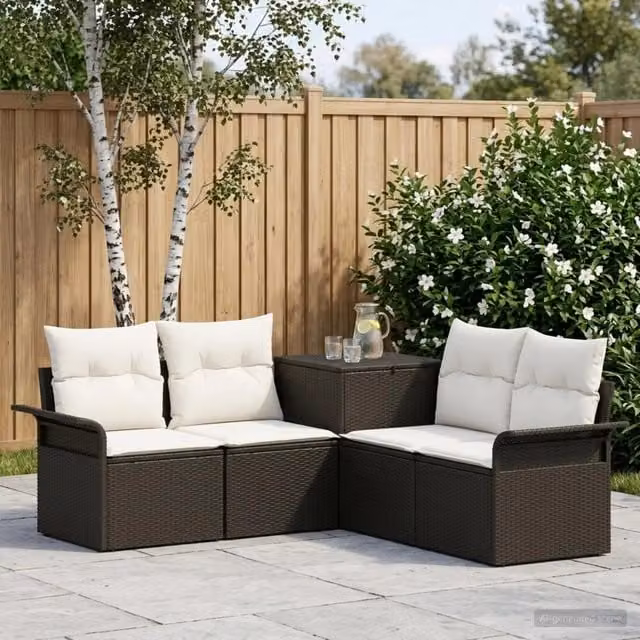 Set di divani 5 pz Nero e Bianco Crema 187,5 x 187,5 x 85 cm 3447729