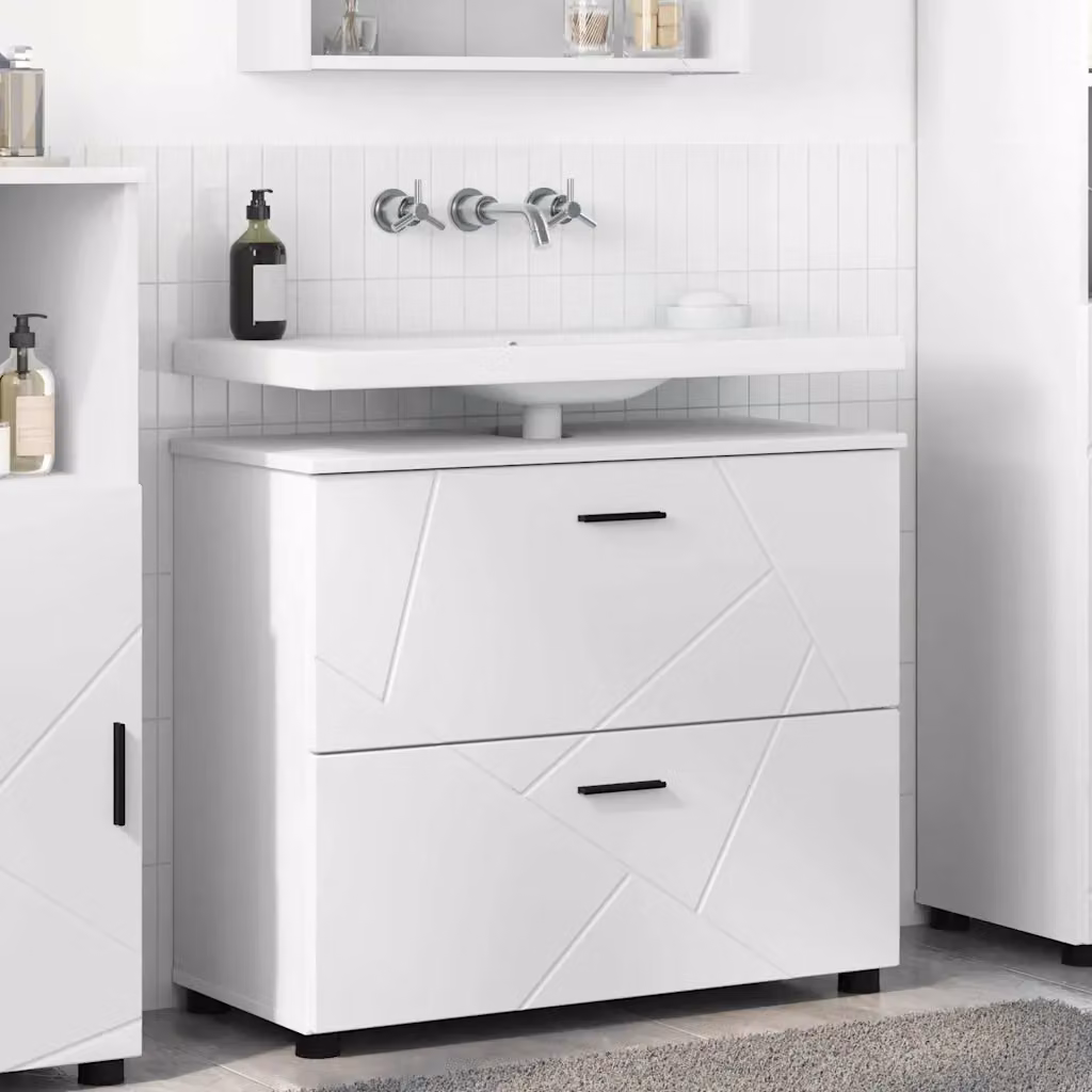Mobile da bagno moderno vidaXL bianco con cassetti e ante, L: 76,5 cm, P: 35 cm, H: 64 cm
