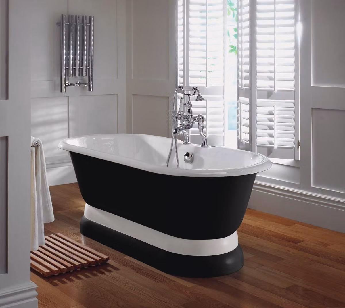Casa Padrino vasca in stile liberty nero/bianco 170 x 78 x h. 58,5 cm - Vasca da bagno autoportante - Arredo bagno