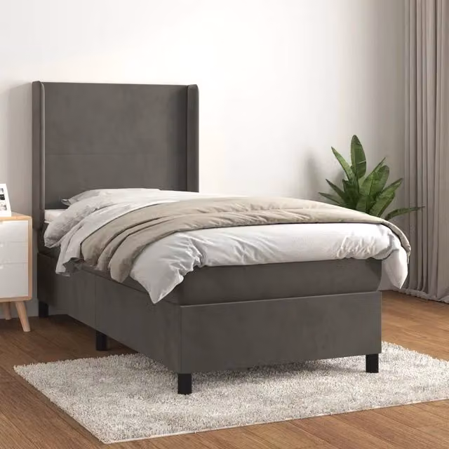 Giroletto a Molle con Materasso-Struttura Letto Grigio Scuro 100x200 cm Velluto 671755