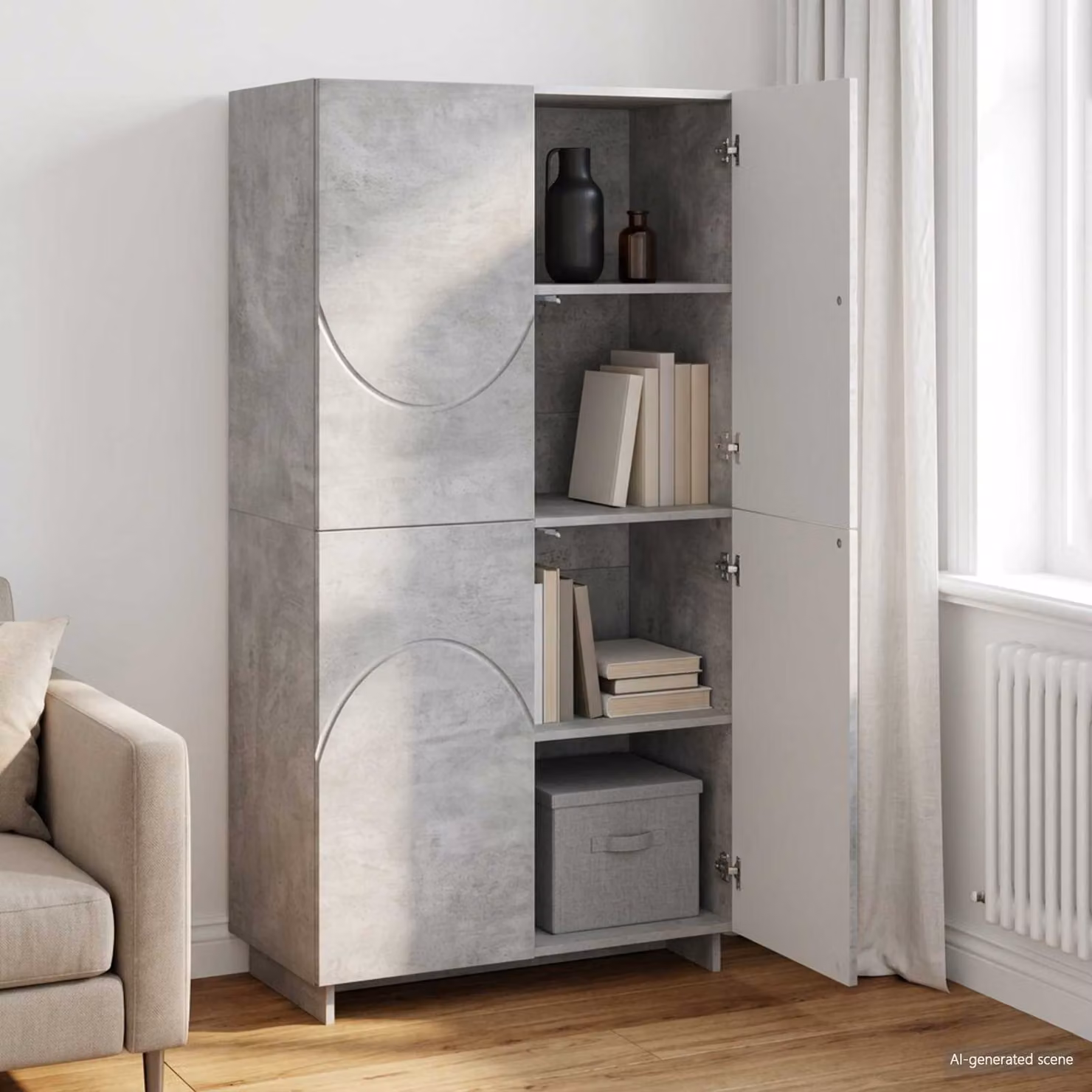 Credenza moderna vidaXL in MDF Grigio Cemento con ante a battente e ripiani interni L: 79 cm, P: 41 cm, H: 151 cm