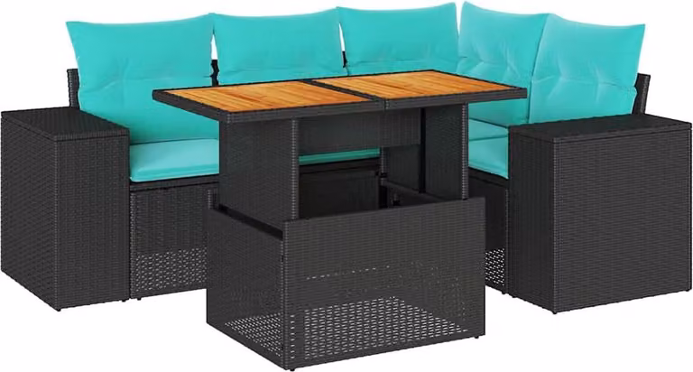 Set Divani da Giardino 5 pz con Cuscini in Polyrattan Nero