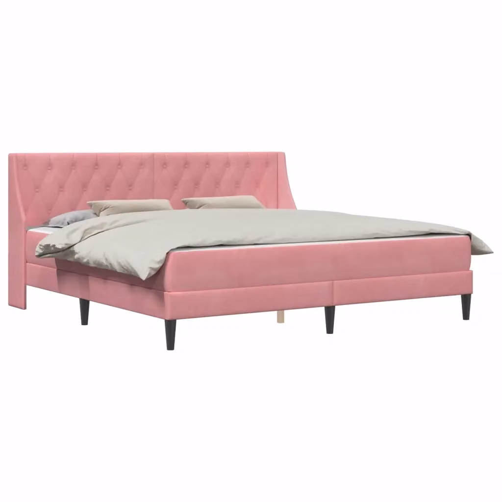 Struttura letto con materasso in velluto rosa vidaXL L/P/H: 200 x 200 x 96 cm – 2