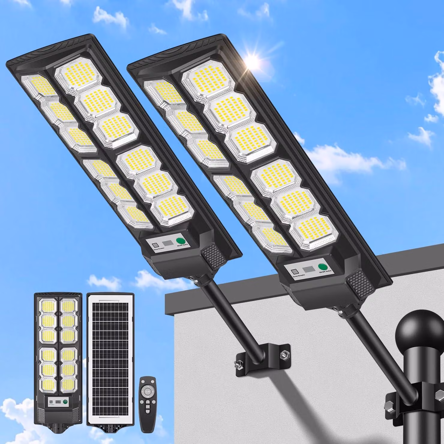 Lampioni solari, confezione da 2, 6500K, 10.000 lumen, con sensore di movimento