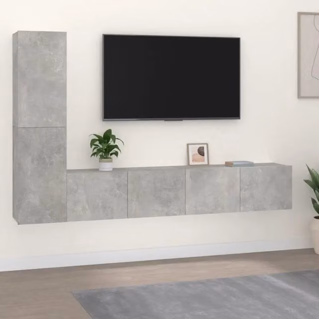 Set di Mobili Porta TV 4 pz-Set di 4 Credenza per TV Grigio Cemento in Legno Multistrato 458482