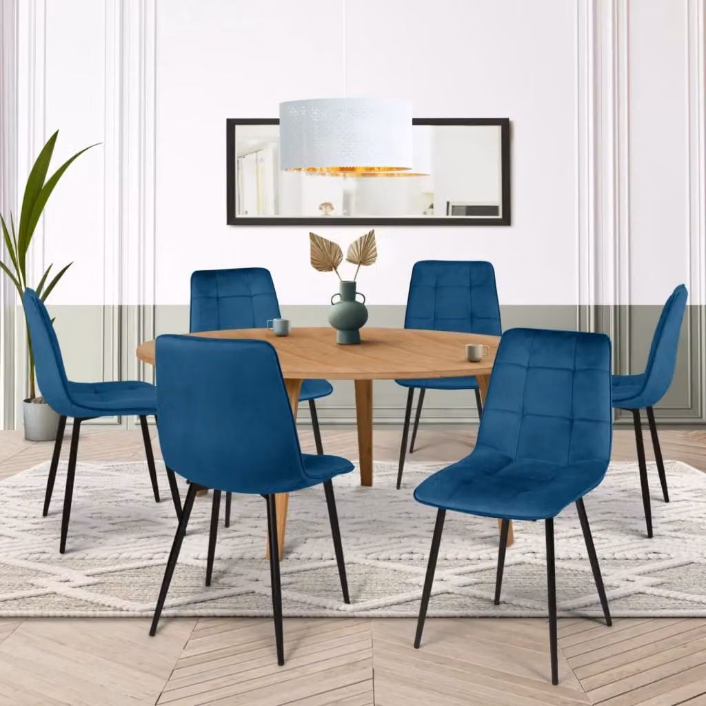 Set di 6 sedie da pranzo MILA in velluto blu IDMarket – 2