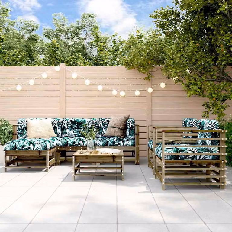 vidaXL Set Salotto da Giardino 7 pz in Legno di Pino con Cuscini, Design a L, Marrone e Verde
