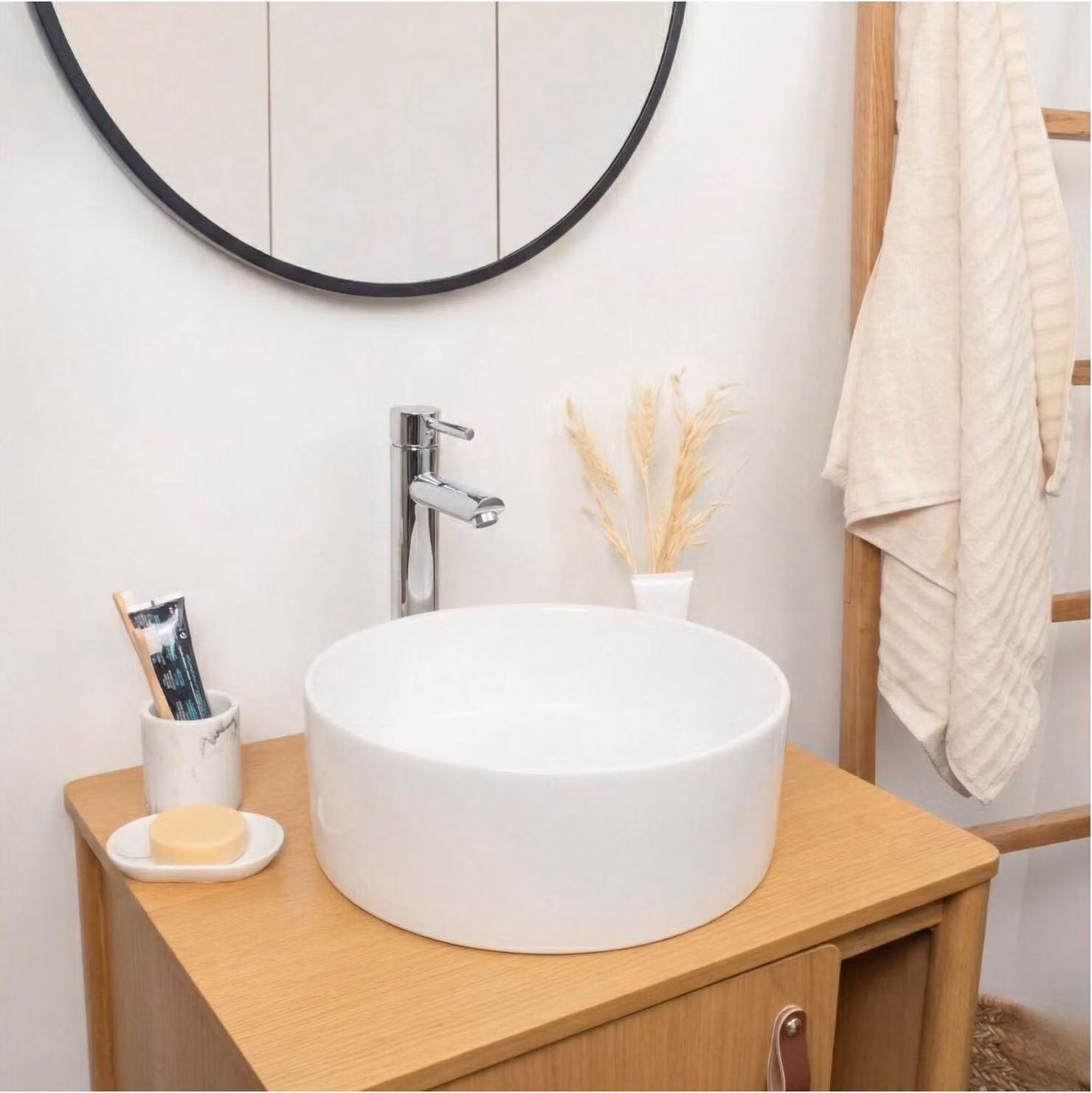 Lavabo da appoggio rotondo in Vetroceramica bianca, 37cm