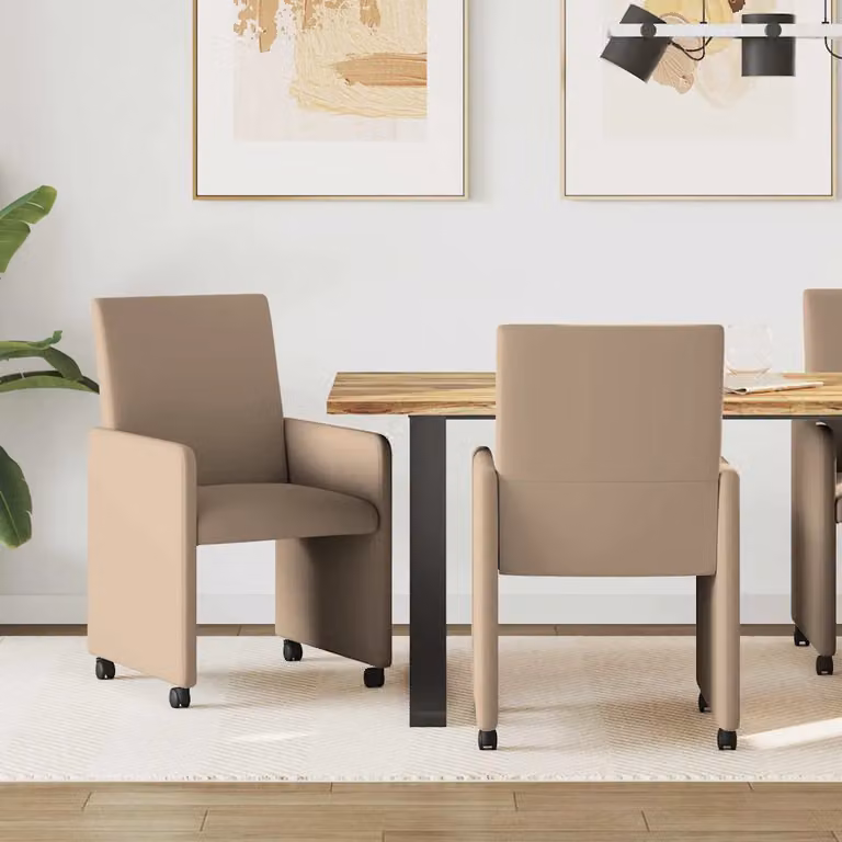 Set di 2 sedie da pranzo con ruote e braccioli vidaXL in pelle sintetica color cappuccino