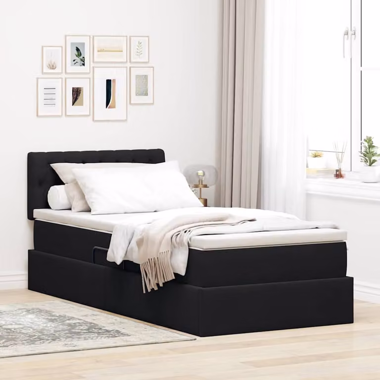 Letto con contenitore e testiera vidaXL in velluto nero L 90 cm x P 200 cm