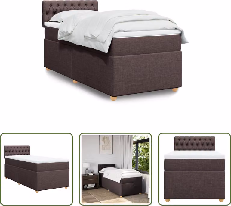 The Living Store Letto a molle con materasso marrone scuro 100x200 cm in tessuto