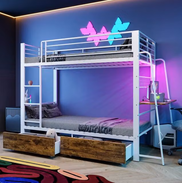 Letto a castello 90x200 cm in metallo e MDF con cassetti