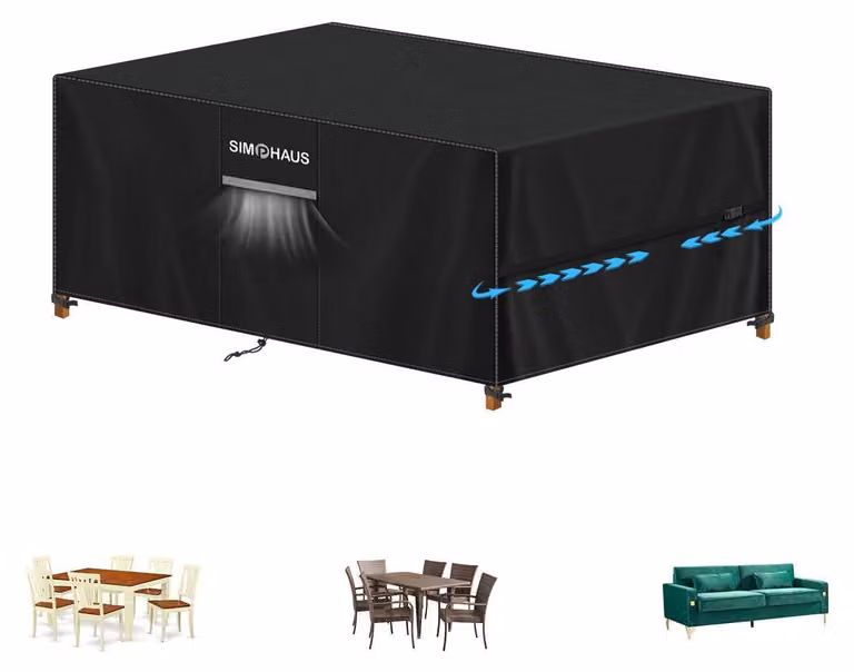 Copertura impermeabile per tavolo da giardino, dimensioni 150x90x75 cm, tessuto Oxford 420D, colore nero
