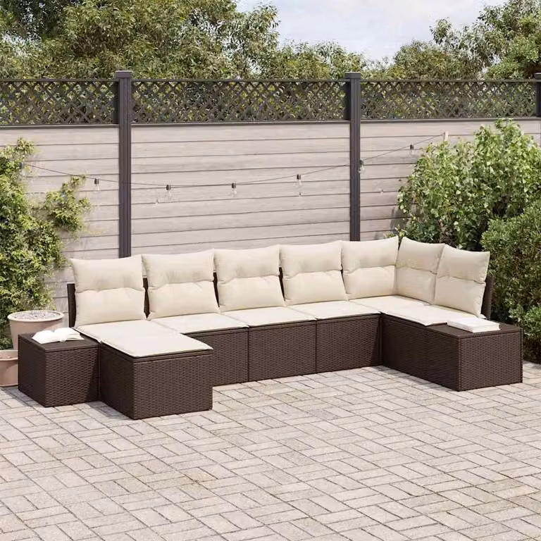 Maison Exclusive - Set Divano da Giardino con cuscino 7 pcs Marrone Poly Rattan