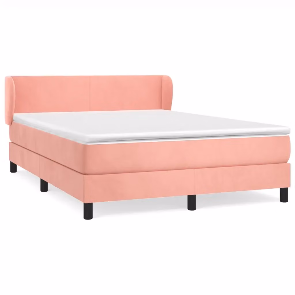 vidaXL Giroletto a Molle con Materasso Ibrido in Velluto Rosa e Bianco, L/P/H: 140 x 200 x 88 cm – 2