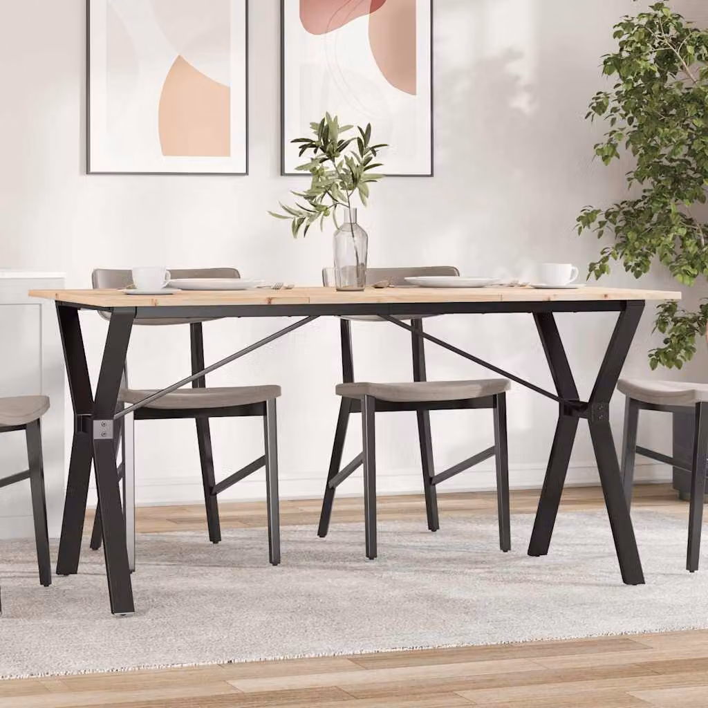 vidaXL Tavolo da Pranzo Rettangolare in Legno di Pino e Metallo Marrone con Telaio a X L: 140 cm, P: 80 cm, H: 75 cm – 1
