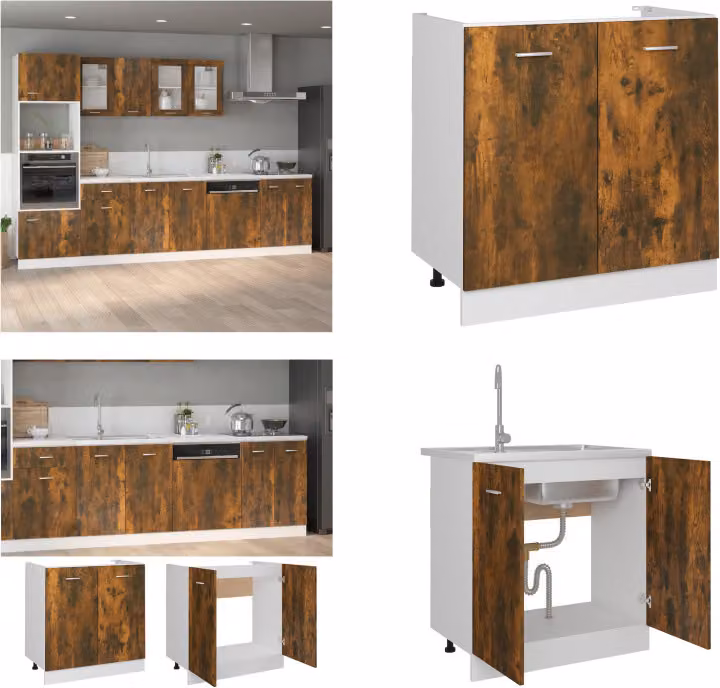 vidaXL Base lavello rovere fumé 80x46x81,5 cm materiale legno - Base lavello - Base lavello - Mobile lavello - Mobile lavello cucine