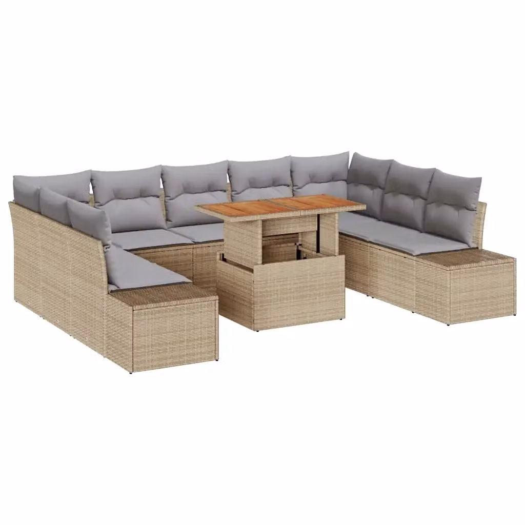 Set Divano da Giardino Moderno vidaXL in Polyrattan con Legno di Acacia, 10 Pezzi, Beige e Grigio – 2