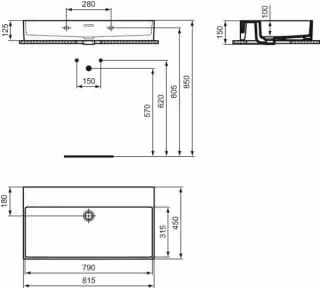 IDEAL STANDARD R054901 Lavabo extra 815 mm senza foro per rubinetto