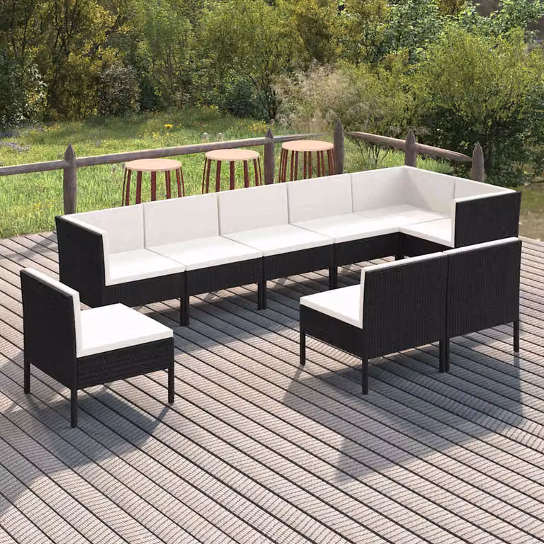 vidaXL Set di Divani da Giardino a L in Polyrattan Nero con Cuscini Imbottiti e Rivestimenti Rimovibili