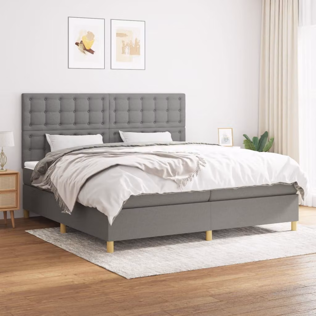 vidaXL Letto Ibrido con Giroletto a Molle e Materasso a Tasche Grigio e Bianco L/P/H: 200 x 200 x 203 cm