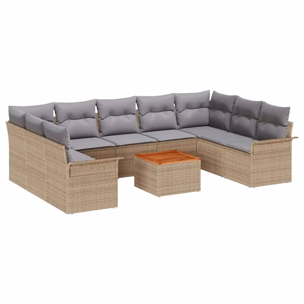 Set Divano da Giardino vidaXL a Forma di L in Polyrattan Beige con Cuscini e Tavolino da Esterno – 2