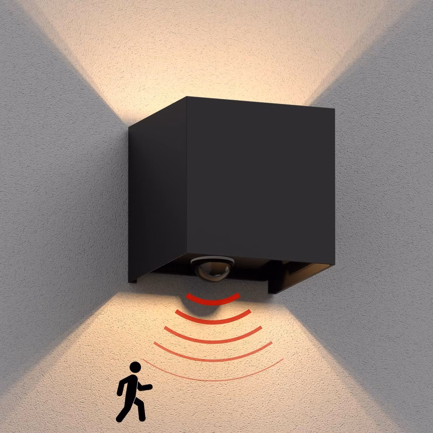 ledscom.de Lampada da parete CUBEL per esterni, grado di protezione IP65, luce direzionale verso l'alto e verso il basso, sensore di movimento, finitura nera opaca, forma quadrata, 1 attacco G9 max. 10W – Con sensore di movimento / Monofiammante / 10 cm,